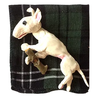 😅 bull terrier, dog, animal, sculpture, pet, clay, stick telegram sticker