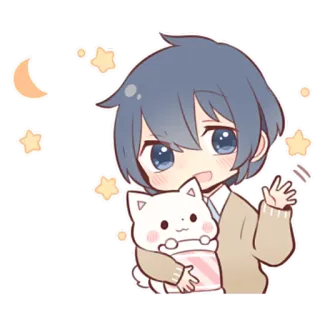 😴 애니메이션, 귀여운, 고양이, 만화, 소년, 별, 달 telegram sticker