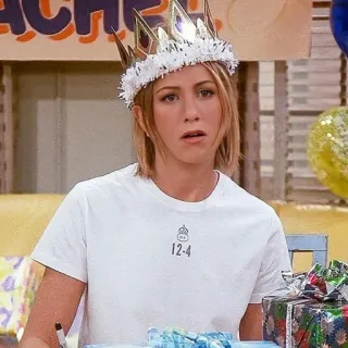 🥲 Rachel Green Friends 12-4 série télé, comédie, anniversaire, couronne, femme, Rachel Green, Friends, Jennifer Aniston whatsapp sticker