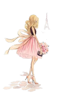 🌷 Mode, Frau, Paris, Eiffelturm, Kleid, blond, Blumen telegram sticker