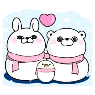 💕 漫画, ウサギ, クマ, ひよこ, かわいい, 雪 telegram sticker