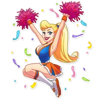 🎊 Черлидер, Мультфильм, Девушка, Блондинка, Помпоны, Спорт telegram sticker