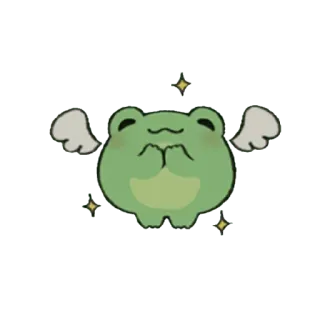 😀 개구리, 귀여운, kawaii, 천사, 날개, 초록 telegram sticker