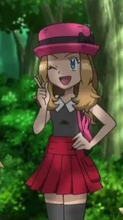😉 Serena Pokemon Аниме, Мультфильм, Девушка, Милая, Шляпа, Подмигивание whatsapp sticker