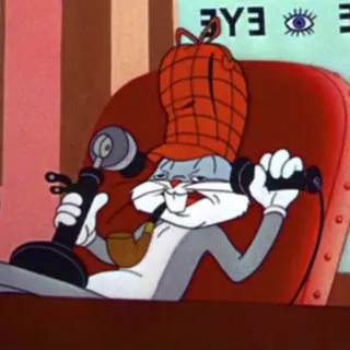 ☎️ Bugs Bunny dessin animé, détective, pipe, téléphone, Bugs Bunny telegram sticker