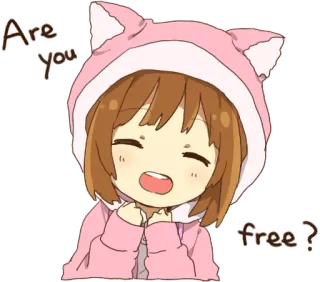 😄 Are you free? аниме девушка, мило, вопрос, кошачьи ушки, мультфильм, каваи telegram sticker