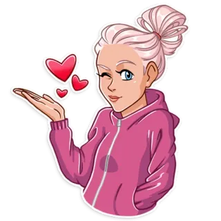 😘 Mädchen, rosa, Herzen, Liebe, zwinkern, Cartoon telegram sticker