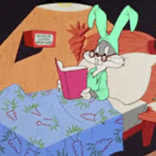😴 Bugs Bunny Dessin animé, Coucher, Lecture, Lapin, Pyjama telegram sticker