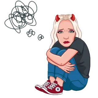 🤯 smutny, diabeł, dziewczyna, zmartwiona, kreskówka, naklejka telegram sticker