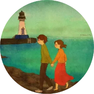 🤑 amour, couple, marche, plage, mignon, phare whatsapp sticker