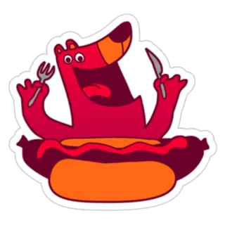 🥘 cartoon, animal, hotdog, food, humor, knife, fork, eating whatsapp sticker