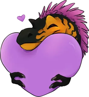 💜 공룡, 퍼플 하트, 애정, 동물, 만화 telegram sticker