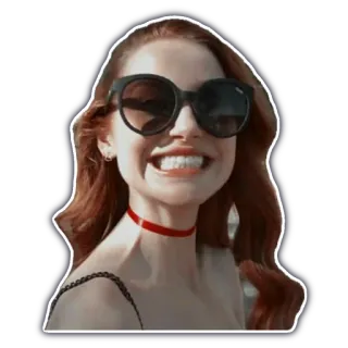 😬 mujer, pelo rojo, gafas de sol, sonrisa, gargantilla, feliz, retrato telegram sticker