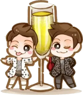 😉 漫画, 男性, シャンパン, 乾杯, かわいい, お祝い, パーティー telegram sticker