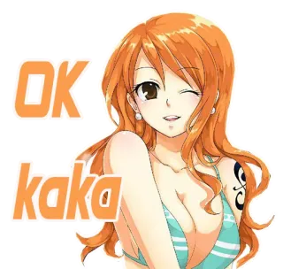 👍 Nami One Piece OK kaka anime, garota, cabelo laranja, piscadela, fato de banho whatsapp sticker