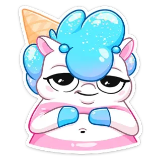 ☺️ unicórnio, fofo, desenho animado, sorvete, adesivo, cabelo azul telegram sticker