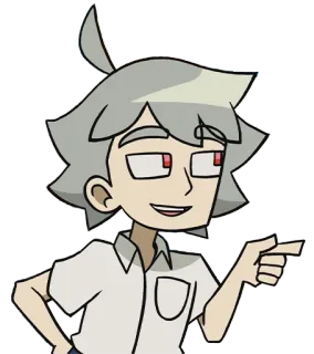 😉 Anime, Manga, Dibujos animados, Personaje, Señalando, Pelo gris, Camiseta blanca, Ilustración telegram sticker