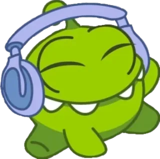 🎧 Om Nom Cut the Rope verde, cuffie, cartone animato, mostro, carino telegram sticker