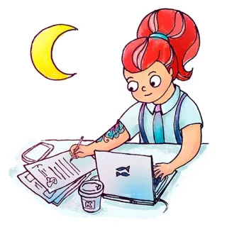 🌙 женщина, письмо, ноутбук, луна, кофе, тату whatsapp sticker