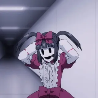 😕 Mayuko Nise Tenkuu Shinpan アニメ, 天空侵犯, マスク, 人形, 女の子, リボン whatsapp sticker