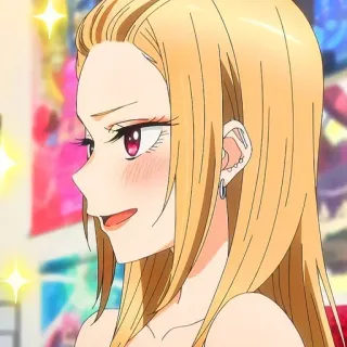 😎 Marin Kitagawa My Dress-Up Darling Anime, Mädchen, blonde Haare, lächelnd, süß, Marin telegram sticker