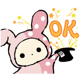 👍 OK fofo, coelho, kawaii, adesivo, animal whatsapp sticker