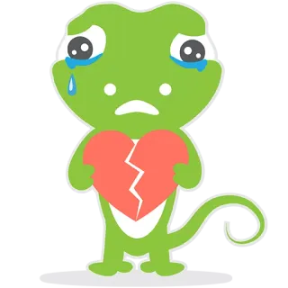 😔 triste, coração partido, chorando, lagarto, emoji, desenho animado, chateado, coração partido whatsapp sticker