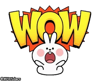😲 WOW 와, 표정, 충격, 놀람, 토끼, 귀여운 telegram sticker