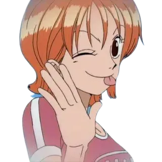 👑 Nami One Piece Anime, Dessin animé, Personnage, Féminin, Cheveux orange, Clin d'oeil, Tirer la langue whatsapp sticker