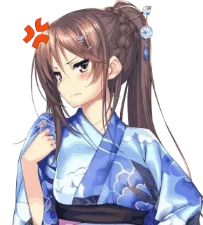 😐 สาวอนิเมะ, โกรธ, ชุดยูกาตะ, ญี่ปุ่น, รำคาญ, น่ารัก telegram sticker