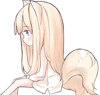 😔 อนิเมะ, ผู้หญิง, น่ารัก, เคโมะมิมิ, สาวหูจิ้งจอก, ตัวละคร, ภาพประกอบ telegram sticker