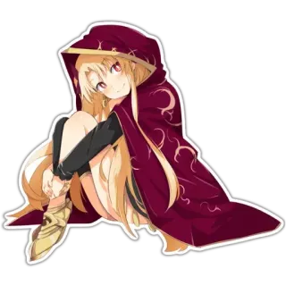 😏 Anime, Fille, Capuche, Cape, Dessin animé, Cheveux blonds, Fantaisie telegram sticker