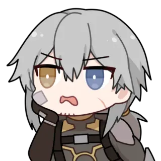 😩 アニメ, ちび, キャラクター, 傷跡, 絆創膏, 白髪 telegram sticker
