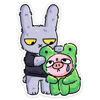 🫂 兔子, 悲伤, 青蛙, 猪, 卡通, 动物, 可爱, 贴纸 telegram sticker