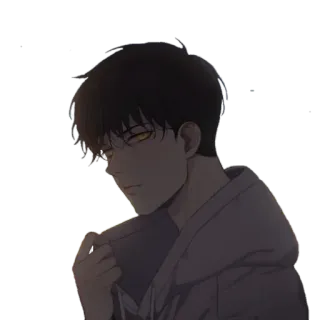 🧊 อนิเมะ, ผู้ชาย, เสื้อฮู้ด, ตาสีเหลือง, ผมสีดำ telegram sticker