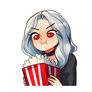 🍿 cartoon, woman, popcorn, snack, eating, fun telegram sticker