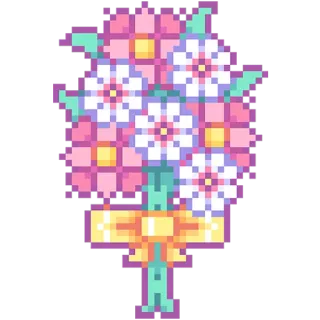 💐 pixel art, bó hoa, hoa, hoa lá, hồng, trắng, ruy băng, quà tặng telegram sticker