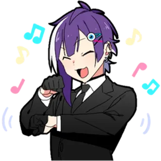 🎶 anime, character, suit, cute, joyful, purple hair whatsapp sticker