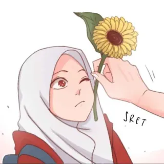ℹ️ SRET wanita, hijab, bunga, bunga matahari, kartun, tangan telegram sticker