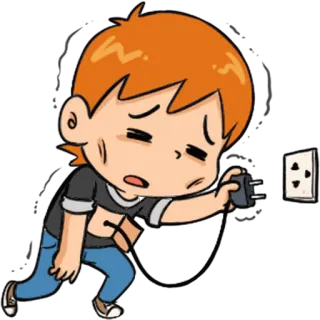 😣 Strom, Schock, Junge, traurig, Steckdose telegram sticker
