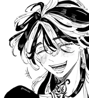 ☺️ Anime, Manga, Karakter, Hitam putih, Senyum, Seni telegram sticker