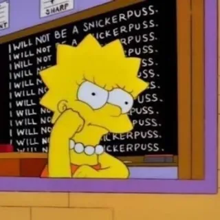 😒 Lisa Simpson The Simpsons I WILL NOT BE A SNICKERPUSS. Die Simpsons, Lisa Simpson, Tafel, Snickerpuss, Cartoon, Offensiv, Schule whatsapp sticker