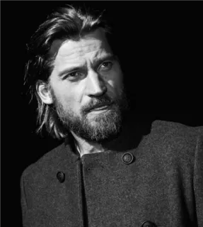 ◼ Nikolaj Coster-Waldau ator, homem, retrato, preto e branco, celebridade, barba telegram sticker