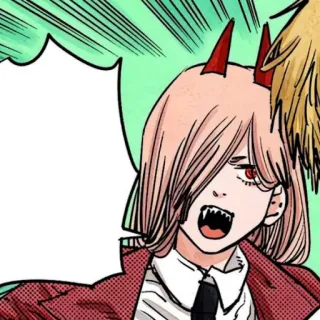 🗯 Power Chainsaw Man Anime, Manga, Demonio, Cuernos, Dibujo animado, Personaje whatsapp sticker