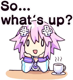 😃 So... what's up? Anime, Pergunta, Fofo, Cabelo Roxo, Café whatsapp sticker