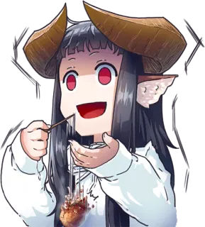 😦 Animé, Mignon, Dessin animé, Cornes, Manger, Monstre, Personnage telegram sticker
