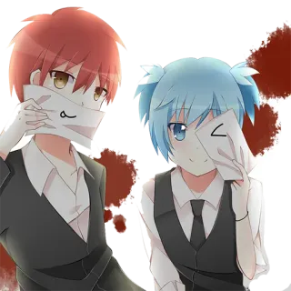 😜 Karma Akabane, Nagisa Shiota Assassination Classroom อนิเมะ, การ์ตูน, มังงะ, ชุดนักเรียน, เพื่อน, ห้องเรียน telegram sticker