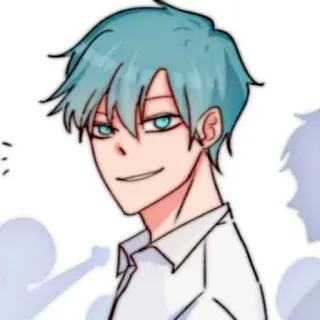 🧊 anime, desenho animado, personagem, retrato, cabelo azul, sorrisinho telegram sticker