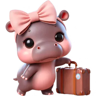 🧳 hipopotam, zwierzę, kreskówka, słodki, podróż, walizka telegram sticker