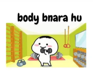 🤓 body bnara hu tập thể dục, tập luyện, thể hình, tạ tay, nhân vật, phòng gym telegram sticker